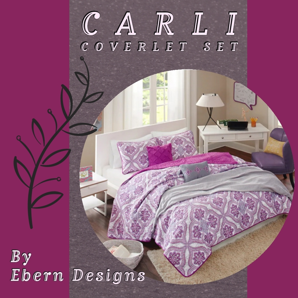 Ebern Designs Carli Coverlet Set - Purple and Gray